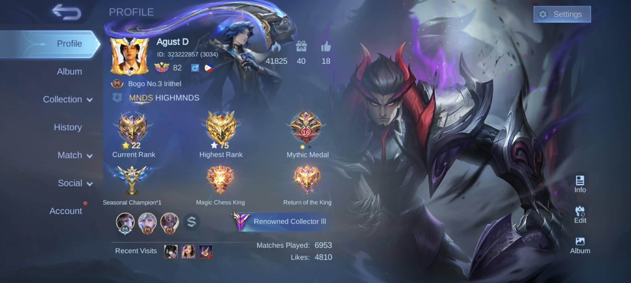 Mobile Legends profile — Agust D